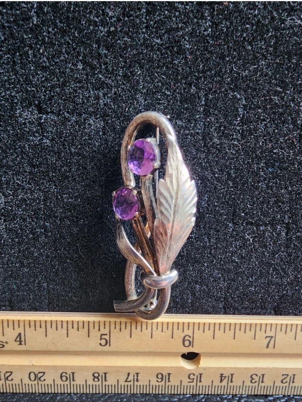 Vintage 60's 835 Silver Brooch Huge Brazilian 5mm Amethyst Stones Marked/Tested+